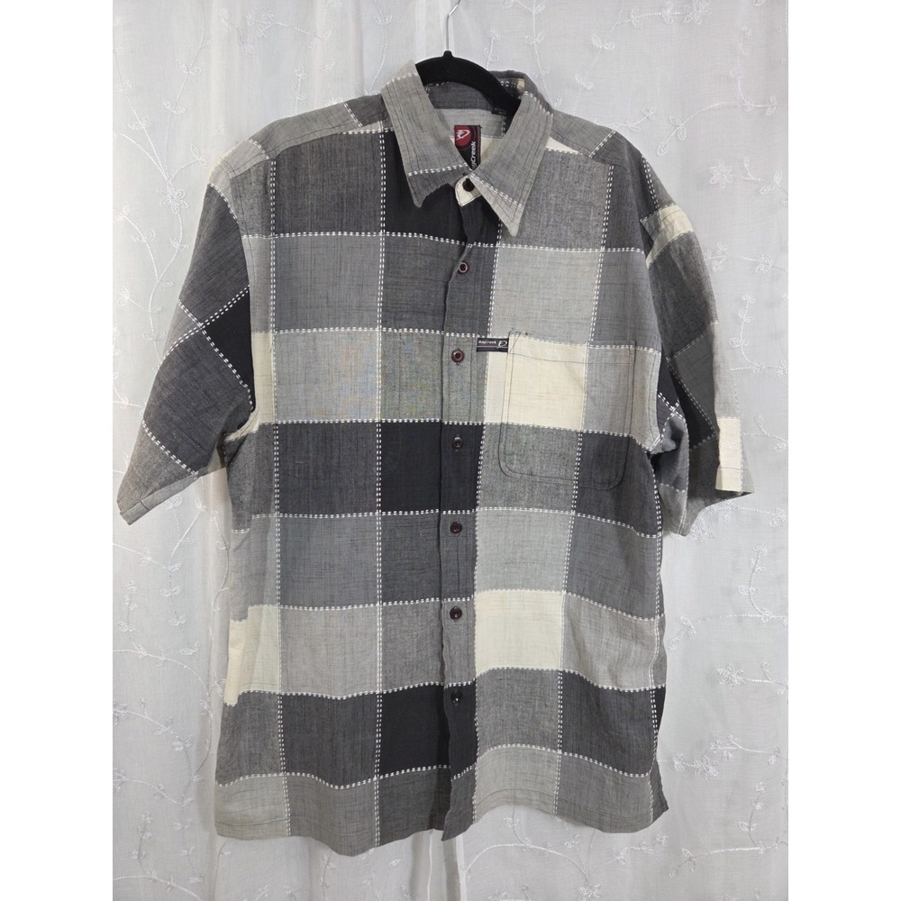 Bay‎ Creek Black Gray White Checkered Short Sleeve Button Shirt Large Cotton